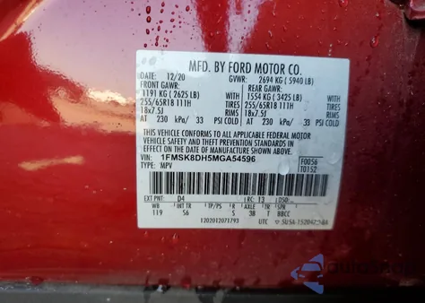 2021 Ford Explorer Xlt z USA, uszkodzony, nr VIN 1FMSK8DH5MGA54596